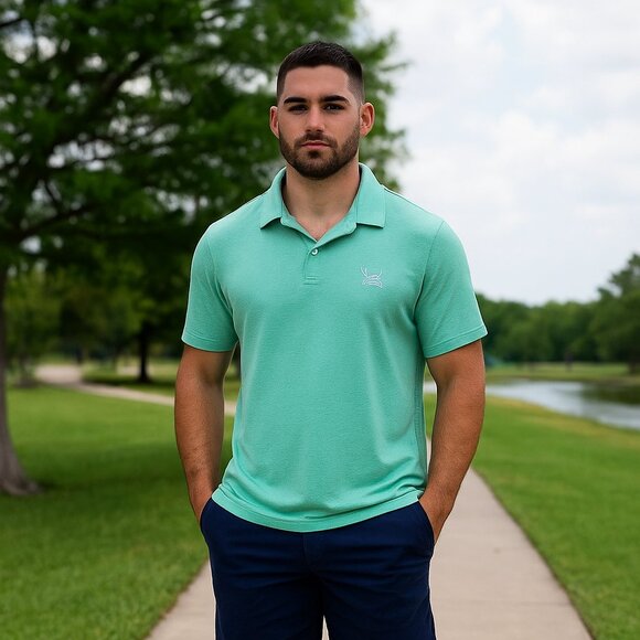 Golf Moose Logo Link Tagless Soul Men M Polo Shirt Teal Beach Travel Casual Y2K - Picture 1 of 5